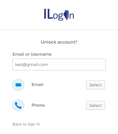 ILogin Unlock Account page with options